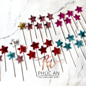 Set 6 que nhựa topper sao da cắm bánh sinh nhật hpbd