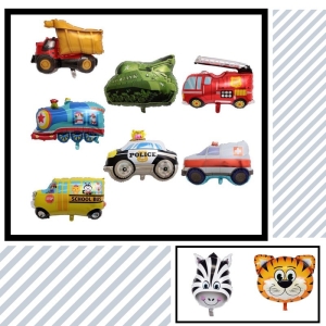 Bóng kiếng nhôm 30cm các loại xe và hình thú trang trí sinh nhật