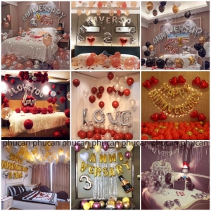 Set trang trí anniversary, kỷ niệm cặp tình nhân lãng mạn TẶNG KÈM bơm bóng, keo dán tùy combo