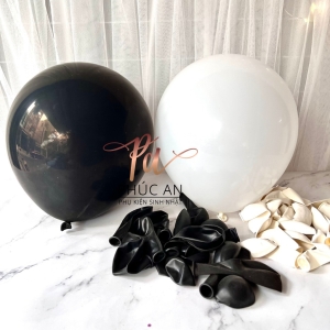 Set 10 bóng nhũ cao su trắng đen 10 inch trang trí tiệc sinh nhật hpbd