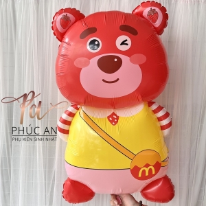 Bong bóng kiếng hình gấu đeo cặp túi 100cm ôm bánh kem dễ thương trang trí sinh nhật HPBD
