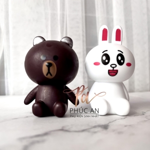 Cặp gấu nâu thỏ trắng mini dễ thương trang trí hpbd