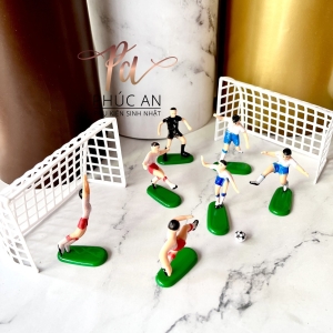 Bộ 7 cầu thủ bóng đá 2 cổng goal trang trí bánh kem hpbd