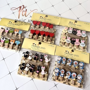 Sỉ set 10 kẹp gỗ nhiều hình dễ thương theo chủ đề (10 kẹp + dây)