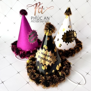 Mũ chủ tiệc HPBD viền bi ánh kim dành cho bé